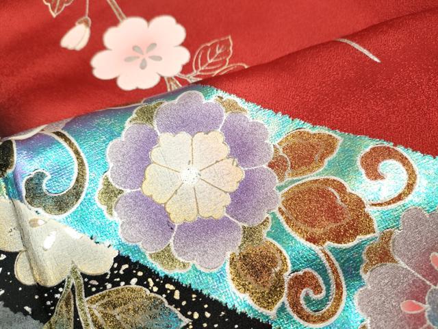 平和屋着物●世界的ファッションデザイナー　山本寛斎　kansaiブランド　振袖　舞蝶花文　暈し染め　金銀彩　正絹　逸品　CABG5221ut