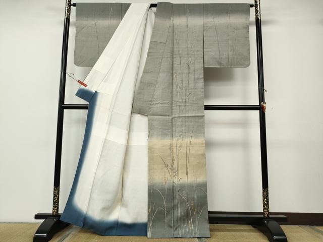 平和屋着物●訪問着　生紬　草花文　正絹　逸品　CABG5227ut