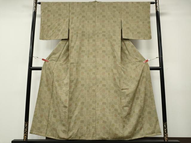 平和屋着物●上質な小紋　変わり市松　正絹　逸品　CABG5228ut