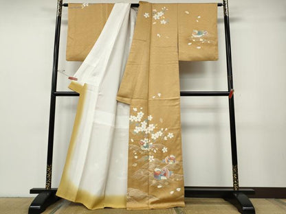平和屋着物●訪問着　流水鴛鴦花文　金彩　正絹　逸品　CABG5232ut