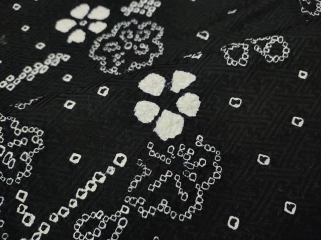 平和屋着物●訪問着　絞り　枝花文　黒地　正絹　逸品　CABG5235ut