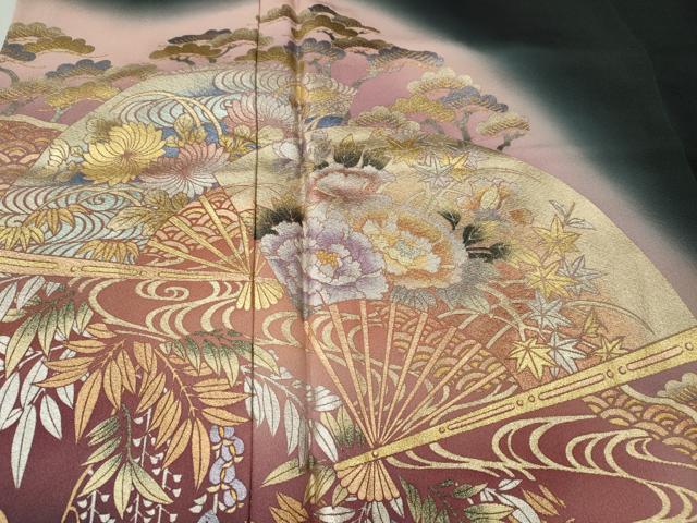 平和屋着物●金彩友禅　卓越技能者・名工・和田光正　黒留袖　エ霞扇面草花文　暈し染め　金彩　正絹　逸品　CABG5236ut