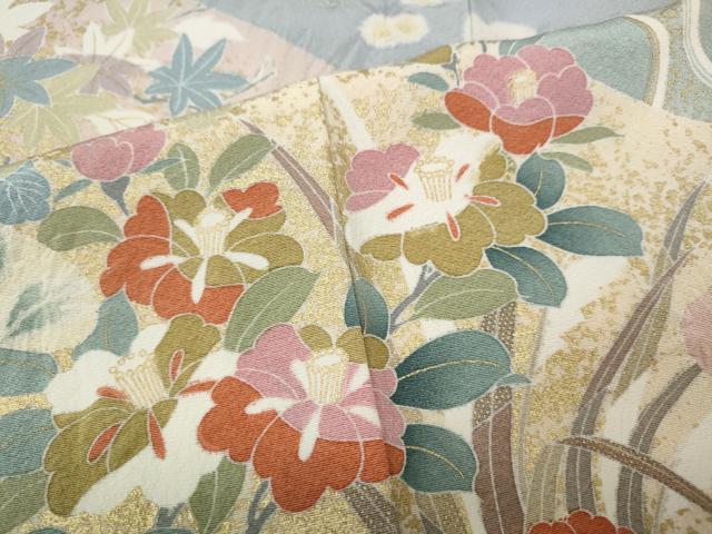 平和屋着物●訪問着　駒刺繍　絞り　エ霞草花文　金彩　正絹　逸品　CABG5240ut