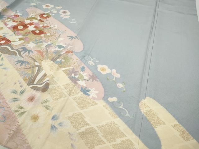 平和屋着物●訪問着　駒刺繍　絞り　エ霞草花文　金彩　正絹　逸品　CABG5240ut