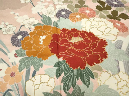 平和屋着物●豪華振袖　雲取り草花文　金彩　正絹　逸品　CABG5242ut