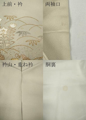 平和屋着物●豪華色留袖　駒刺繍　芝草花文　金彩　正絹　逸品　CABG5245ut