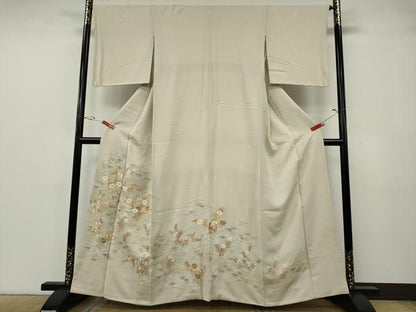 平和屋着物●豪華色留袖　駒刺繍　芝草花文　金彩　正絹　逸品　CABG5245ut