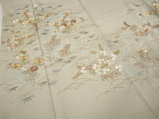 平和屋着物●豪華色留袖　駒刺繍　芝草花文　金彩　正絹　逸品　CABG5245ut