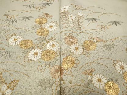 平和屋着物●豪華色留袖　駒刺繍　芝草花文　金彩　正絹　逸品　CABG5245ut