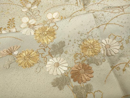 平和屋着物●豪華色留袖　駒刺繍　芝草花文　金彩　正絹　逸品　CABG5245ut