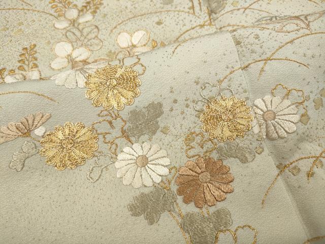 平和屋着物●豪華色留袖　駒刺繍　芝草花文　金彩　正絹　逸品　CABG5245ut
