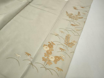 平和屋着物●豪華色留袖　駒刺繍　芝草花文　金彩　正絹　逸品　CABG5245ut