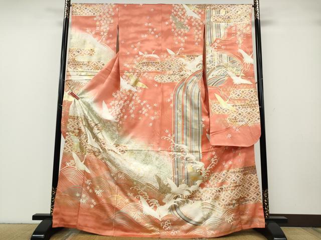 平和屋着物●世界的ファッションデザイナー　山本寛斎　kansaiブランド　振袖　駒刺繍　立波飛鶴文　暈し染め　金銀彩　逸品　CABG5249ut