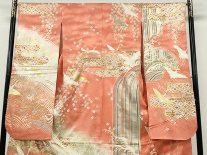 平和屋着物●世界的ファッションデザイナー　山本寛斎　kansaiブランド　振袖　駒刺繍　立波飛鶴文　暈し染め　金銀彩　逸品　CABG5249ut