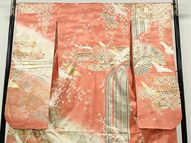平和屋着物●世界的ファッションデザイナー　山本寛斎　kansaiブランド　振袖　駒刺繍　立波飛鶴文　暈し染め　金銀彩　逸品　CABG5249ut