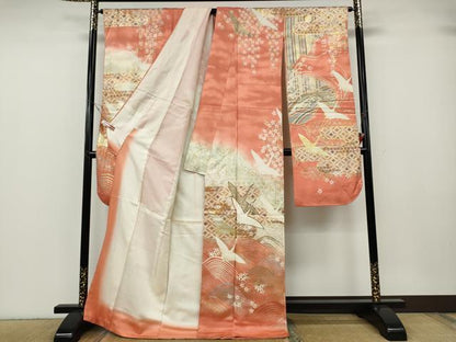 平和屋着物●世界的ファッションデザイナー　山本寛斎　kansaiブランド　振袖　駒刺繍　立波飛鶴文　暈し染め　金銀彩　逸品　CABG5249ut