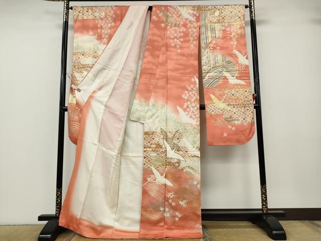 平和屋着物●世界的ファッションデザイナー　山本寛斎　kansaiブランド　振袖　駒刺繍　立波飛鶴文　暈し染め　金銀彩　逸品　CABG5249ut