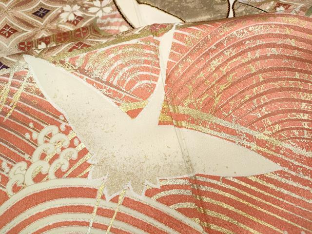 平和屋着物●世界的ファッションデザイナー　山本寛斎　kansaiブランド　振袖　駒刺繍　立波飛鶴文　暈し染め　金銀彩　逸品　CABG5249ut