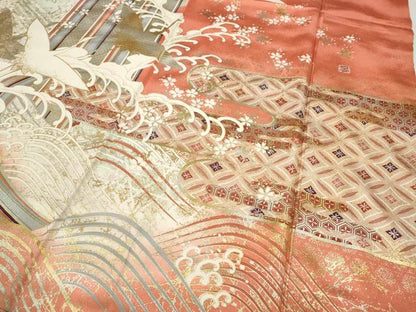 平和屋着物●世界的ファッションデザイナー　山本寛斎　kansaiブランド　振袖　駒刺繍　立波飛鶴文　暈し染め　金銀彩　逸品　CABG5249ut