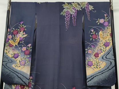 平和屋着物●豪華振袖　刺繍　流水花蝶文　暈し染め　金彩　正絹　逸品　CABG5250ut