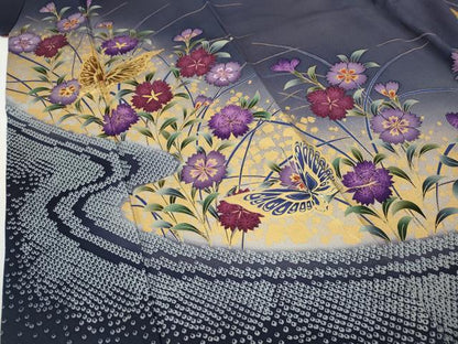 平和屋着物●豪華振袖　刺繍　流水花蝶文　暈し染め　金彩　正絹　逸品　CABG5250ut
