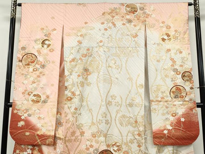 平和屋着物●豪華振袖　エ霞花蝶丸文　暈し染め　金彩　三越扱い　正絹　逸品　CABG5252ut