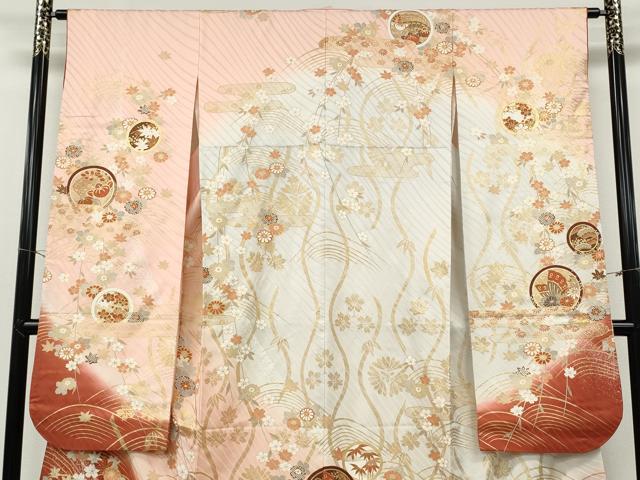 平和屋着物●豪華振袖　エ霞花蝶丸文　暈し染め　金彩　三越扱い　正絹　逸品　CABG5252ut