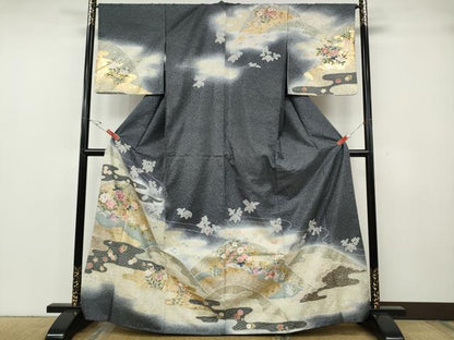 平和屋着物●訪問着　本場染大島紬　流水鴛鴦草花文　金彩　正絹　逸品　CABG5254ut