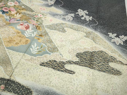 平和屋着物●訪問着　本場染大島紬　流水鴛鴦草花文　金彩　正絹　逸品　CABG5254ut