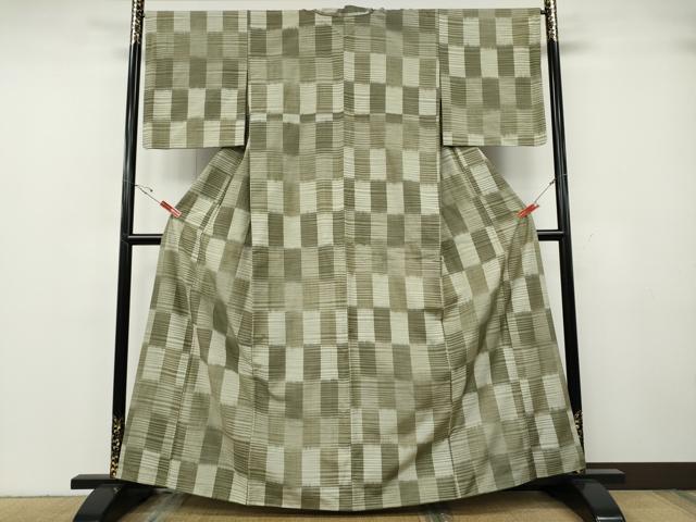 平和屋着物●上質な紬　市松横段文　正絹　逸品　CABG5256ut