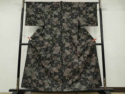 平和屋着物●本場大島紬　9マルキ　扇面蔦の葉花文　やまと誂製　正絹　逸品　CABG5257ut