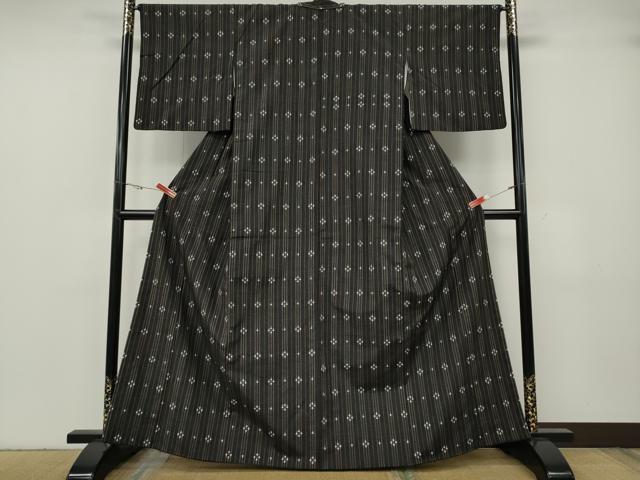 平和屋着物●上質な紬　間道　十字絣　正絹　逸品　CABG5258ut