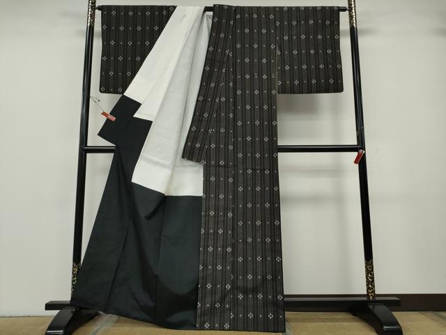 平和屋着物●上質な紬　間道　十字絣　正絹　逸品　CABG5258ut