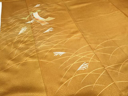 平和屋着物●人間国宝　福田喜三郎　訪問着　駒刺繍　短冊草木文　暈し染め　金彩　正絹　逸品　CABG5265ut