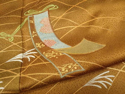 平和屋着物●人間国宝　福田喜三郎　訪問着　駒刺繍　短冊草木文　暈し染め　金彩　正絹　逸品　CABG5265ut