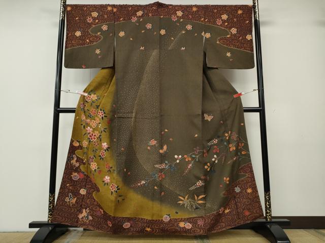 平和屋着物●訪問着　舞蝶草花文　暈し染め　金彩　正絹　逸品　未使用　CABG5270ut