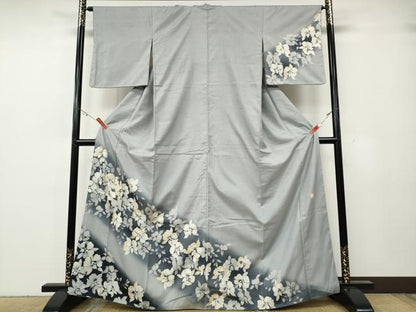 平和屋着物●五月みどりプロデュース　結城紬地　訪問着　草花文　金銀彩　正絹　逸品　CABG5281ut