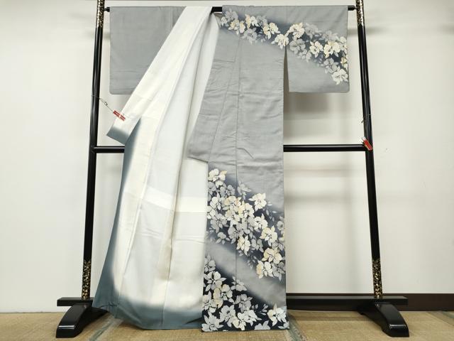 平和屋着物●五月みどりプロデュース　結城紬地　訪問着　草花文　金銀彩　正絹　逸品　CABG5281ut
