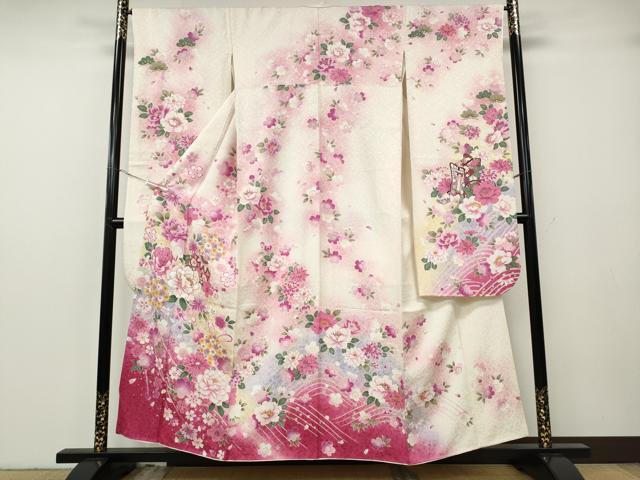 平和屋着物●豪華振袖　駒刺繍　花鞠文　暈し染め　金通し地　正絹　逸品　CABG5291ut