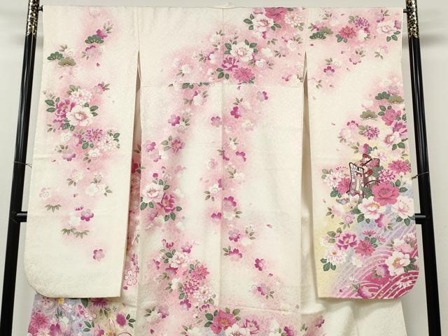平和屋着物●豪華振袖　駒刺繍　花鞠文　暈し染め　金通し地　正絹　逸品　CABG5291ut