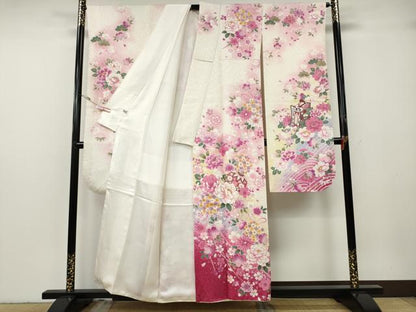 平和屋着物●豪華振袖　駒刺繍　花鞠文　暈し染め　金通し地　正絹　逸品　CABG5291ut