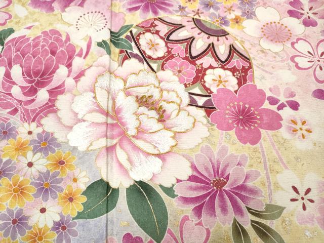 平和屋着物●豪華振袖　駒刺繍　花鞠文　暈し染め　金通し地　正絹　逸品　CABG5291ut