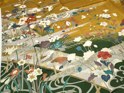 平和屋着物●豪華振袖　駒刺繍　流水草花文　暈し染め　金銀彩　正絹　逸品　CABG5292ut