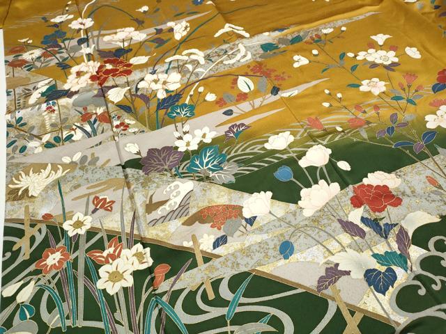 平和屋着物●豪華振袖　駒刺繍　流水草花文　暈し染め　金銀彩　正絹　逸品　CABG5292ut