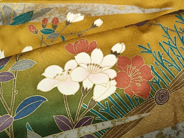 平和屋着物●豪華振袖　駒刺繍　流水草花文　暈し染め　金銀彩　正絹　逸品　CABG5292ut