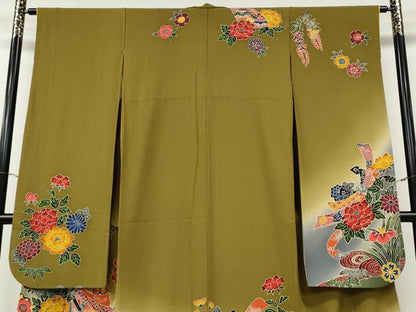 平和屋着物●豪華振袖　型染め　束ね熨斗流水花文　暈し染め　正絹　逸品　CABG5293ut