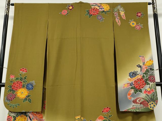 平和屋着物●豪華振袖　型染め　束ね熨斗流水花文　暈し染め　正絹　逸品　CABG5293ut