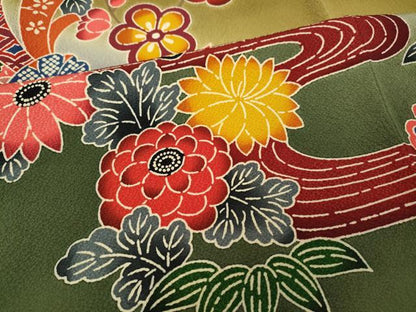 平和屋着物●豪華振袖　型染め　束ね熨斗流水花文　暈し染め　正絹　逸品　CABG5293ut