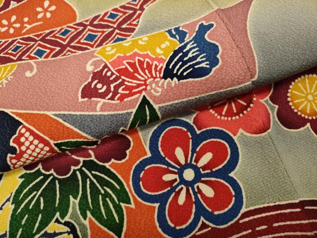 平和屋着物●豪華振袖　型染め　束ね熨斗流水花文　暈し染め　正絹　逸品　CABG5293ut