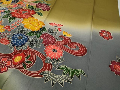 平和屋着物●豪華振袖　型染め　束ね熨斗流水花文　暈し染め　正絹　逸品　CABG5293ut